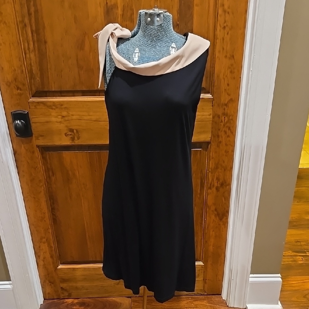 Elegant Black Dress with Tan Accent